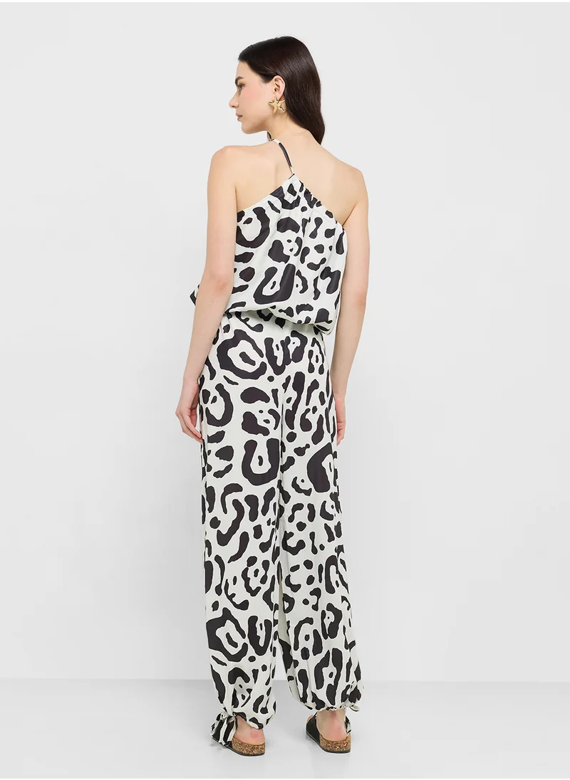 جينجر One Shoulder Animal Print Top & Relaxed Fit Pant Coord Set