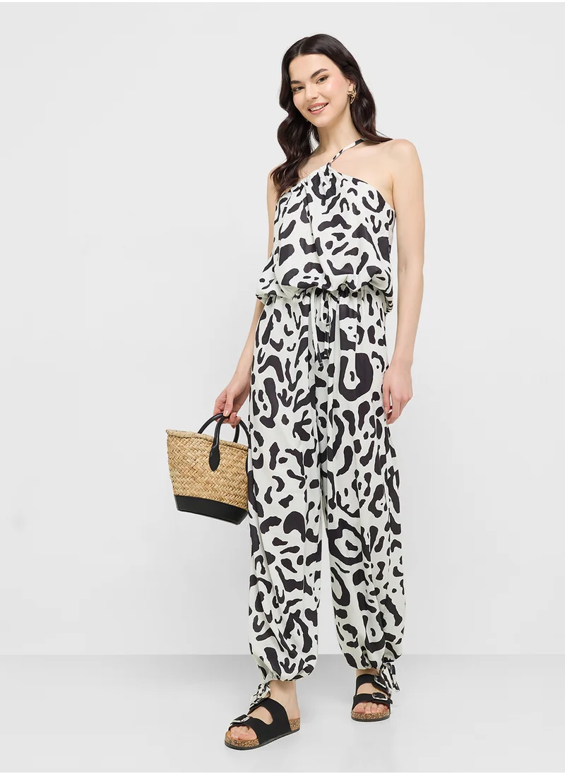 جينجر One Shoulder Animal Print Top & Relaxed Fit Pant Coord Set