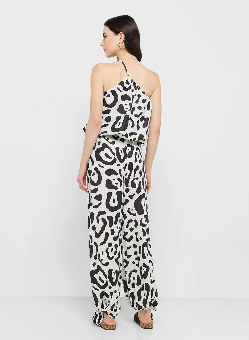 جينجر One Shoulder Animal Print Top & Relaxed Fit Pant Coord Set