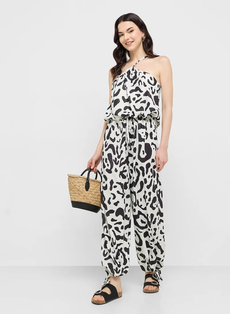 جينجر One Shoulder Animal Print Top & Relaxed Fit Pant Coord Set