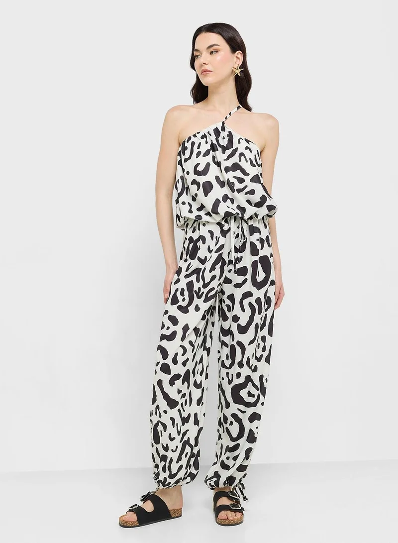 Ginger  One Shoulder Animal Print Top & Relaxed Fit Pant Coord Set for Women | Best Price UAE