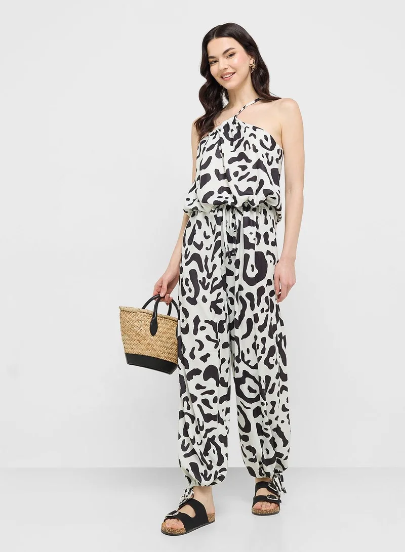 One Shoulder Animal Print Top & Relaxed Fit Pant Coord Set