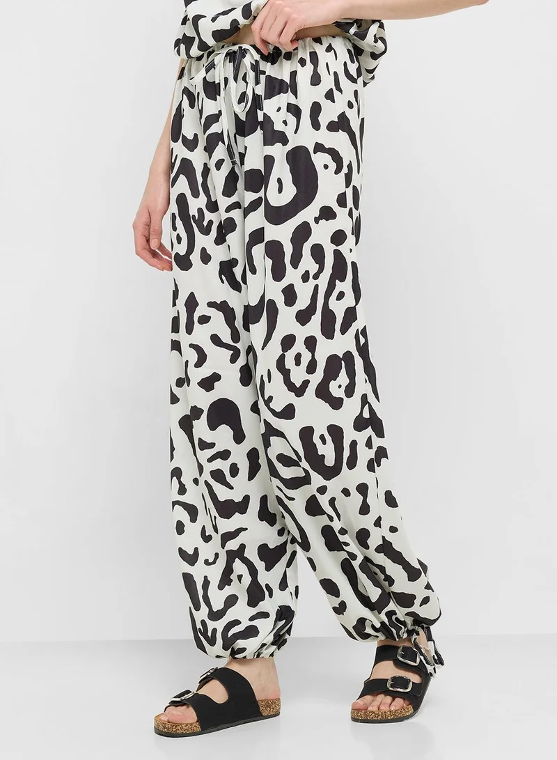Ginger  One Shoulder Animal Print Top & Relaxed Fit Pant Coord Set for Women | Best Price UAE