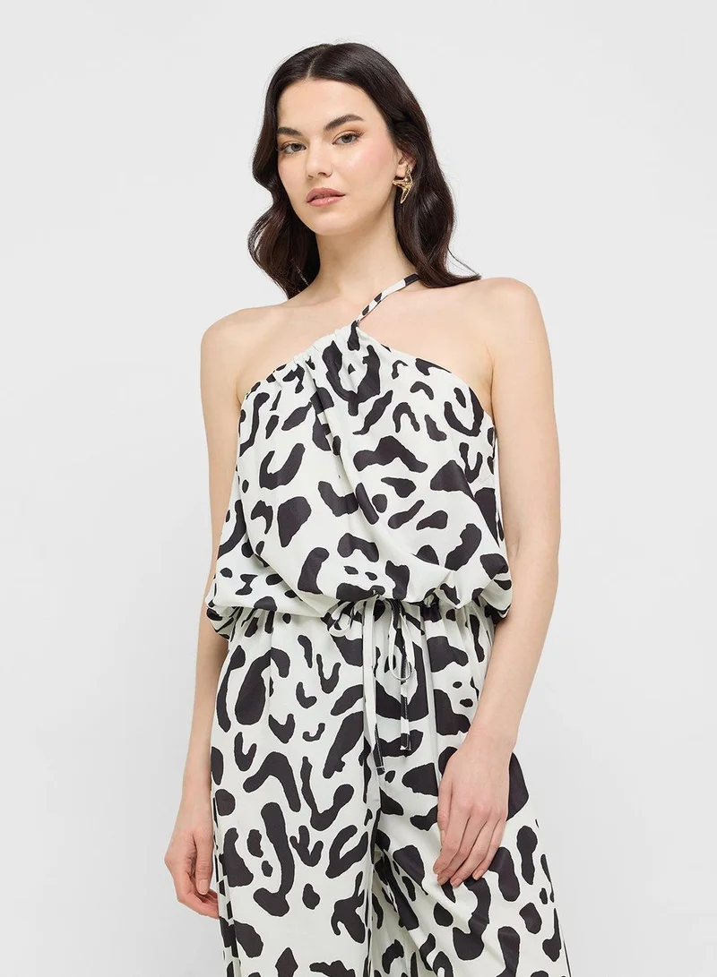 Ginger  One Shoulder Animal Print Top & Relaxed Fit Pant Coord Set for Women | Best Price UAE
