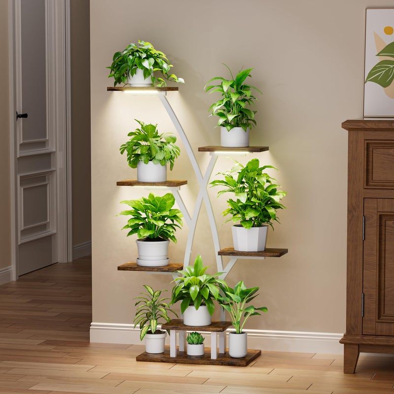 EVAWOO Plant Stand Indoor with Grow Lights - 7 Tiered Plant Shelf Indoor, Corner Plant Stands for Indoor Plants Multiple, 42" Metal Plant Shelves, Plant Flower Holder Display Rack for Home Patio Balcony White - Image 2