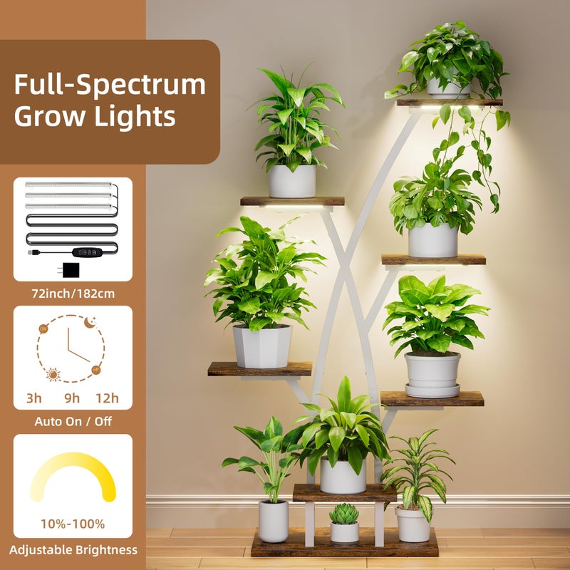 EVAWOO Plant Stand Indoor with Grow Lights - 7 Tiered Plant Shelf Indoor, Corner Plant Stands for Indoor Plants Multiple, 42" Metal Plant Shelves, Plant Flower Holder Display Rack for Home Patio Balcony White - Image 3