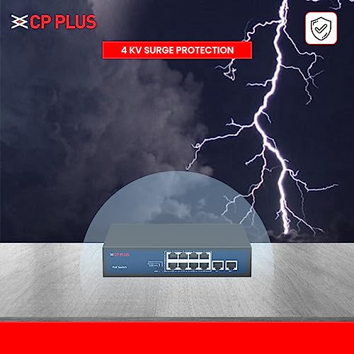 CP PLUS مفتاح POE من CP Plus بـ 10 منافذ إيثرنت سريعة مع 8 منافذ PoE (10/100 ميجابت في الثانية) و 2 منفذ Uplink (100 ميجابت في الثانية) | أقصى إخراج 30 واط من منفذ PoE واحد | مؤشرات ضوء LED | توصيل وتشغيل - CP-DNW-HPU8H2-96-V2 - Image 3