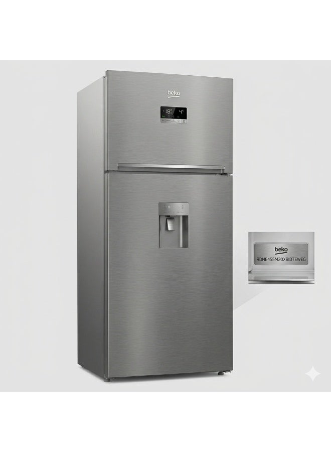 بيكو Refrigerator 406L - NeoFrost Dual Cooling - HarvestFresh - Inverter Motor - Water Dispenser - Digital Display - Fast Freeze - Vacation Mode - Top Freezer - Silver - RDNE455M20XBIDTEWEG RDNE455M20XBIDTEWEG Silver - Image 3