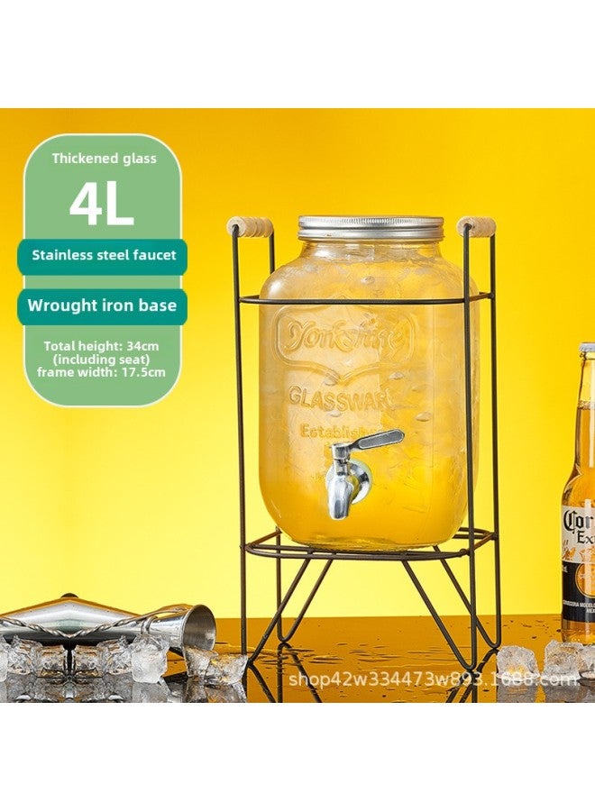 Coke Bucket Wine Bucket With Tap Glass Bottle Juice Beverage Bucket Container Beer Bucket Refrigerator Cold Kettle Fruit Tea Bucket-Capacity:[4L] Durable Stainless Steel Faucet Stable Iron Frame - Image 1