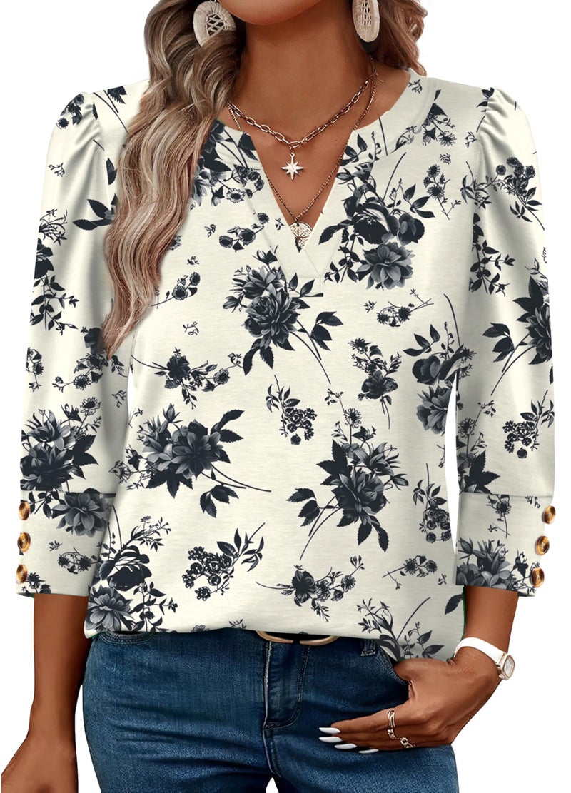 WIHOLL 3/4 Length Sleeve Womens Tops Blouses Dressy Casual Spring Tops Shirts for Women Fashion 2026 Hawaiian Vacation Clothes Summer Outfits Women's Clothing Trendy Cruise Resort Wear M - Image 2