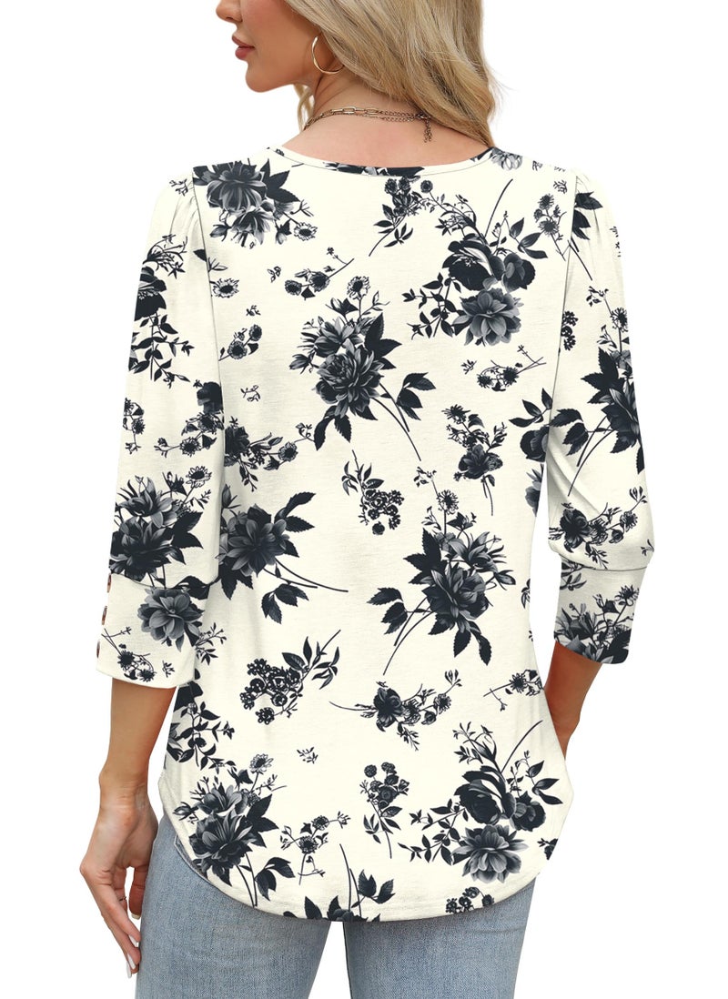 WIHOLL 3/4 Length Sleeve Womens Tops Blouses Dressy Casual Spring Tops Shirts for Women Fashion 2026 Hawaiian Vacation Clothes Summer Outfits Women's Clothing Trendy Cruise Resort Wear M - Image 5