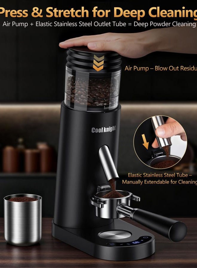 COOL KNIGHT مطحنة قهوة مخروطية قابلة لإعادة الشحن، 60 إعداد طحن و مؤقت من 5–98 مستوى، مطحنة إسبريسو مع قادوس بيلوز وحامل بورتافلتر، سهلة التنظيف - Image 5