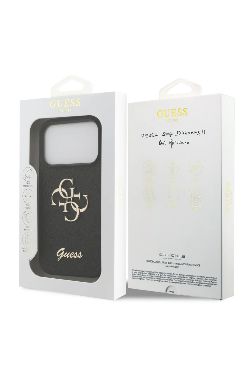 GUESS iPhone 17 Pro Max PU Glitter Case With Big 4G Metal Logo / Ultra Slim / lightweight design / Easy Installation - Black
