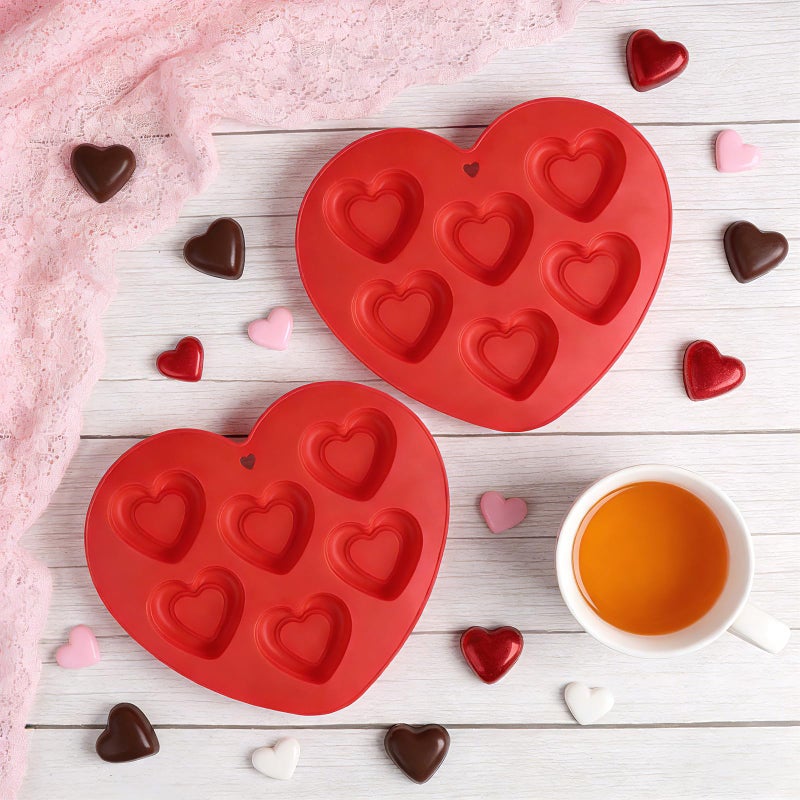 yeabwps 2Pcs Heart Silicone Muffin Pan Molds for Baking 6 CupNon Stick Heart Shaped Candy Cupcake Molds for Cake Chocolate Soap Making Valentine's Day Gift - Image 3