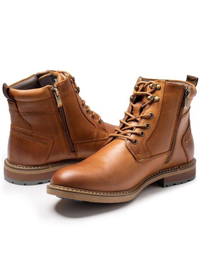 Arkbird Mens Casual Boots Genuine Leather Motorcycle Combat Chukka Zipper Ankle Dress Boot for Men, Matte Brown, 11.5 - Image 4
