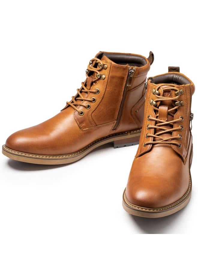 Arkbird Mens Casual Boots Genuine Leather Motorcycle Combat Chukka Zipper Ankle Dress Boot for Men, Matte Brown, 11.5 - Image 5