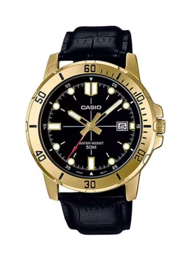 Casio Men’s Analog Dress Watch | MTP-VD01GL-1EVUDF | Black Dial, Genuine Leather Strap, Gold-Tone Stainless Steel Case, Date Display, 50M Water Resistant, Classic Elegant Quartz Wristwatch