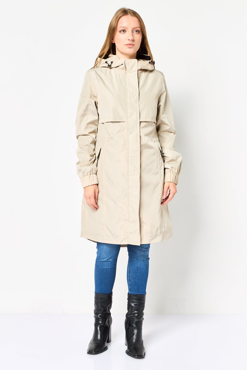 Andrew Marc Women Plain Rain Coat Jackets, Beige - Image 1