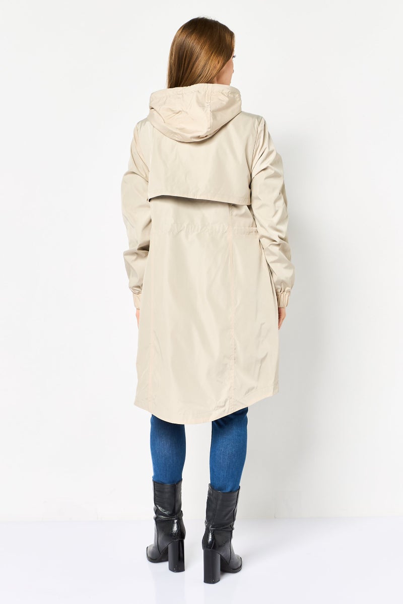 Andrew Marc Women Plain Rain Coat Jackets, Beige - Image 3