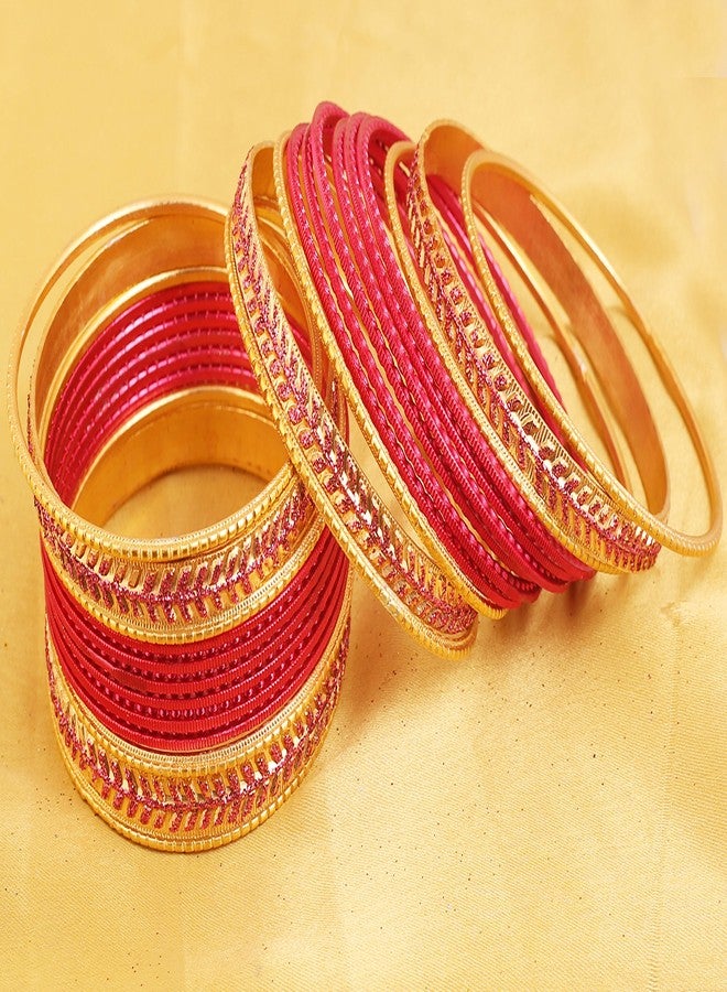 Touchstone "Metallic Colorful 2 Dozen Bangle Collection Indian Bollywood Textured Light Pink Golden Color Jewelry Special Large Size Bangle Bracelets Set Of 24 In Antique Gold Tone For Women - Image 3