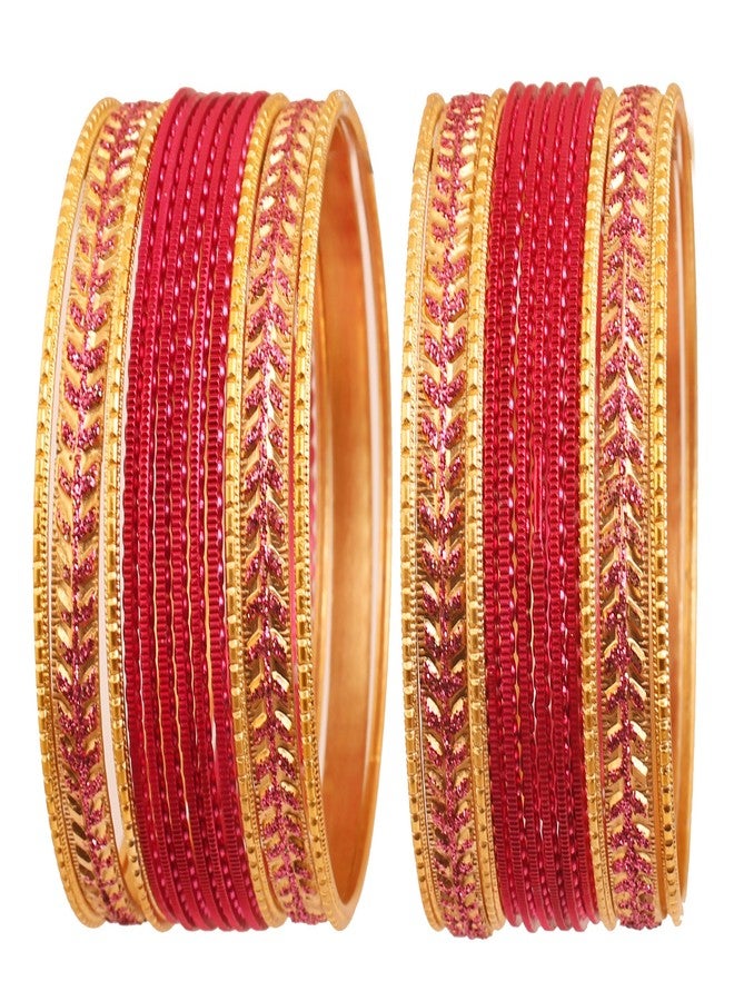 Touchstone "Metallic Colorful 2 Dozen Bangle Collection Indian Bollywood Textured Light Pink Golden Color Jewelry Special Large Size Bangle Bracelets Set Of 24 In Antique Gold Tone For Women - Image 1