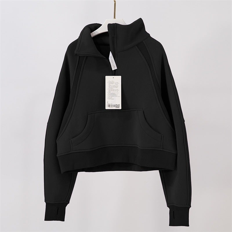 Generic Autumn and Winter New Thickened High Neck Sweatshirt Womens Sports Half Zipper Loose Coat Long Sleeve Jogging Fitness Yoga Clothes Black 043 turtleneck 