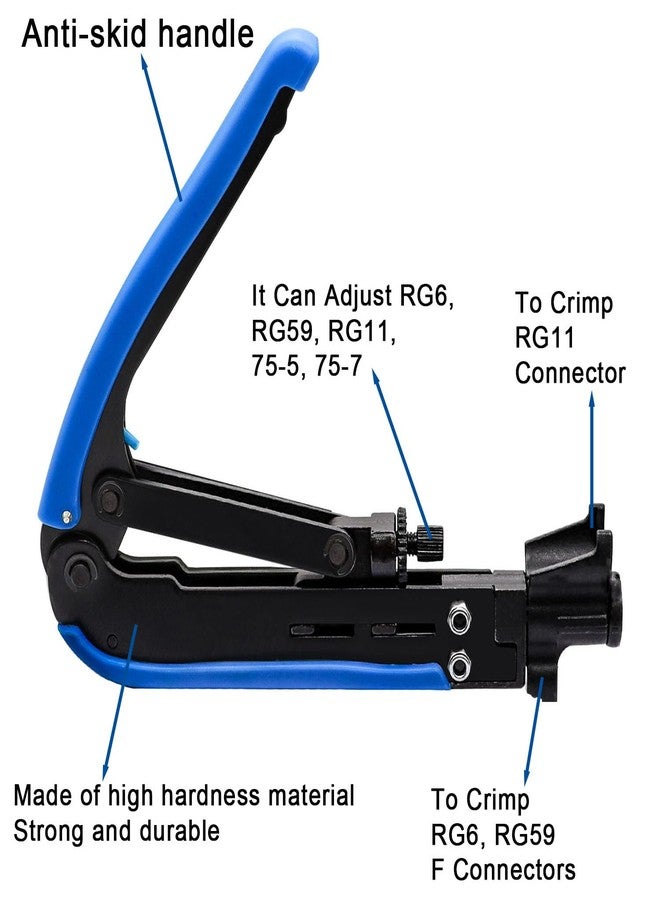Taiss Coaxial Compression Tool Coax Cable Crimper Kit with 20 PCS F Style RG6 connectors,Adjustable RG6 RG59 RG11 75-5 75-7 Coaxial Cable Stripper,coaxial cable crimper Tool Kit - Image 3