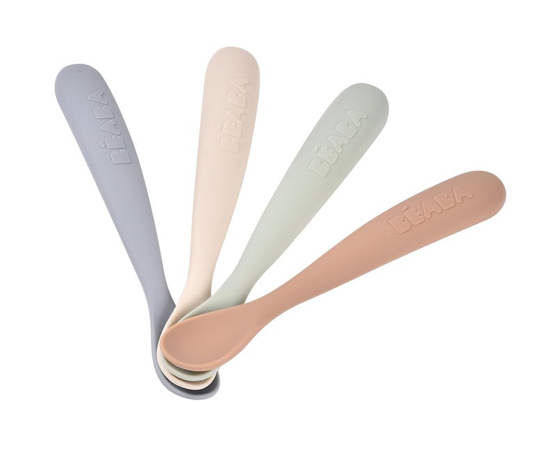 Baba BEABA First Stage Baby Feeding Spoon Set, The Original Soft Tip Silicone Spoons for Babies, Gum Friendly BPA Lead Phthalate and Plastic Free, Great Gift Set (4 Pack), Natural - Image 1