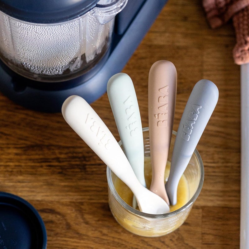 Baba BEABA First Stage Baby Feeding Spoon Set, The Original Soft Tip Silicone Spoons for Babies, Gum Friendly BPA Lead Phthalate and Plastic Free, Great Gift Set (4 Pack), Natural - Image 5