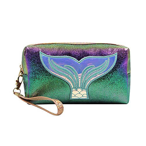 MOSSTYUS Holographic Cosmetic Bag Travel Toiletry Organizer Mermaid Storage Purse Makeup Carrying Case - Image 1