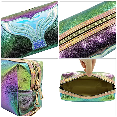 MOSSTYUS Holographic Cosmetic Bag Travel Toiletry Organizer Mermaid Storage Purse Makeup Carrying Case - Image 4