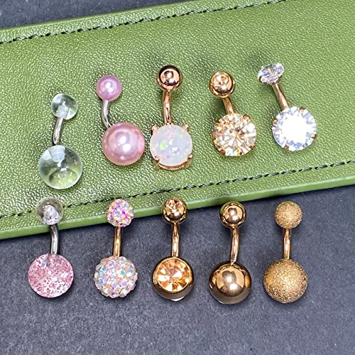 JFORYOU 10PCS 14G 316L Stainless Steel Womens Belly Button Rings Navel Rings 6mm Bannan Barbell Body Piercing Jewelry - Image 2