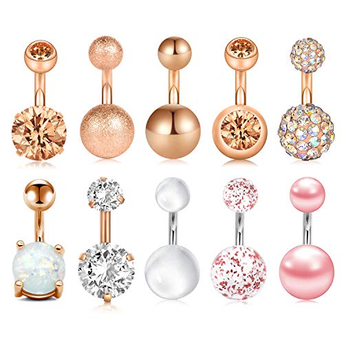 JFORYOU 10PCS 14G 316L Stainless Steel Womens Belly Button Rings Navel Rings 6mm Bannan Barbell Body Piercing Jewelry - Image 1