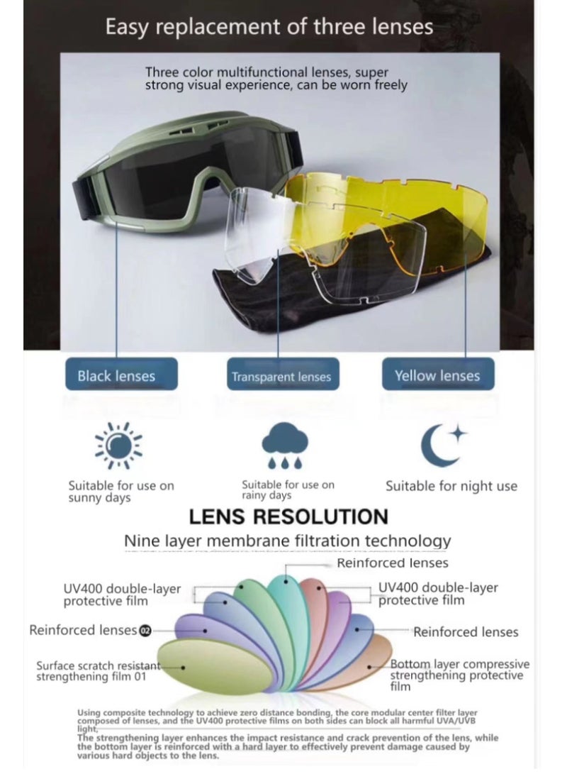 Generic Three-color tactical goggles/outdoor/Shock-absorbing/UV-resistant/nine-layer membrane filtration technology  - Image 4