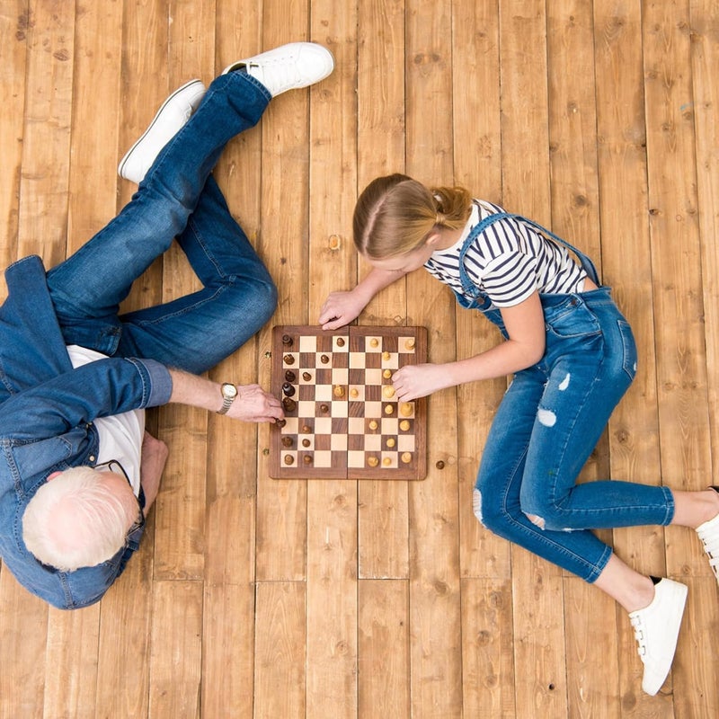 Wooden Chess Game, 3 in 1 Chess, Backgammon Table, Folding Chess Board, Wood, Lockable Case, (Medium)