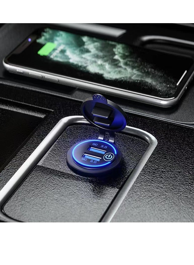 Car Mobile Phone Charger, QC3.0 Fast Charging Car USB Outlet, Dual USB Power Car Charger Socket For Car Golf Cart Boat RV Motorcycle, (Blue Light, Dual Port QC3.0)  - Image 4