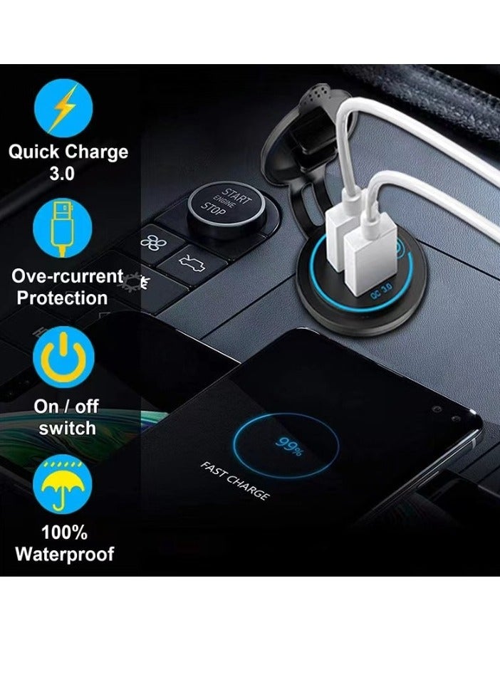 Car Mobile Phone Charger, QC3.0 Fast Charging Car USB Outlet, Dual USB Power Car Charger Socket For Car Golf Cart Boat RV Motorcycle, (Blue Light, Dual Port QC3.0)  - Image 2
