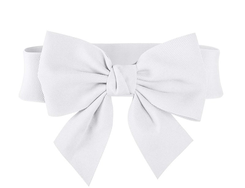 MUXXN MUXXN Women's Retro 1950s Bowknot Elastic Belts White Wide Belt (White S)  - Image 1