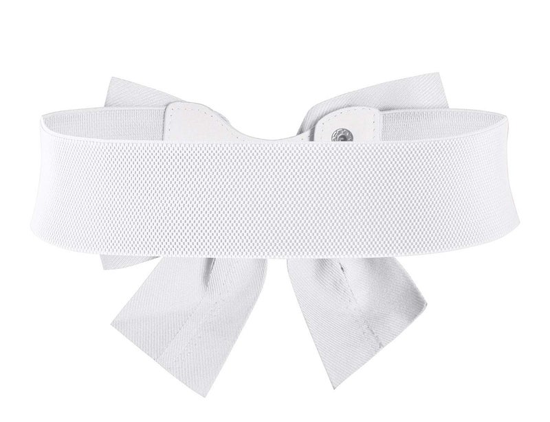 MUXXN MUXXN Women's Retro 1950s Bowknot Elastic Belts White Wide Belt (White S)  - Image 2