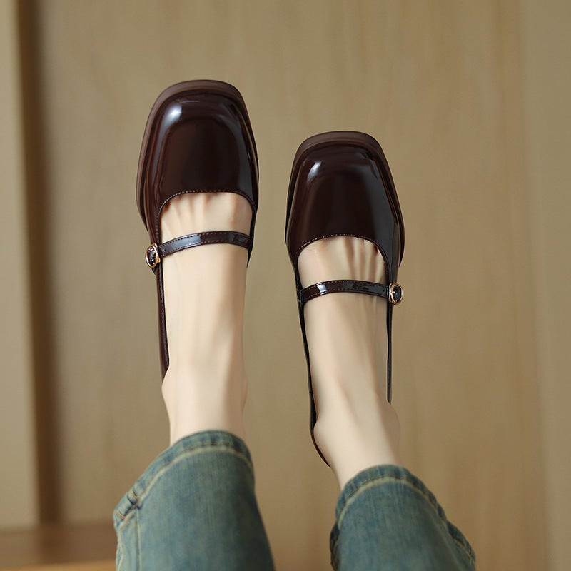 2024 Spring Fashion High Heeled 33-43 British Style Square Head Buckle Shallow Mouth Single Shoes - Image 5