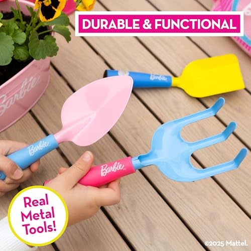 Barbie Garden Set – Real Gardening Tools for Kids with Watering Can, Metal Tools, Flower Pot and Storage Bag – Pink Tool Playset for Outdoors, 6 Pieces - Image 3
