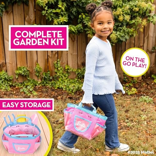 Barbie Garden Set – Real Gardening Tools for Kids with Watering Can, Metal Tools, Flower Pot and Storage Bag – Pink Tool Playset for Outdoors, 6 Pieces - Image 4
