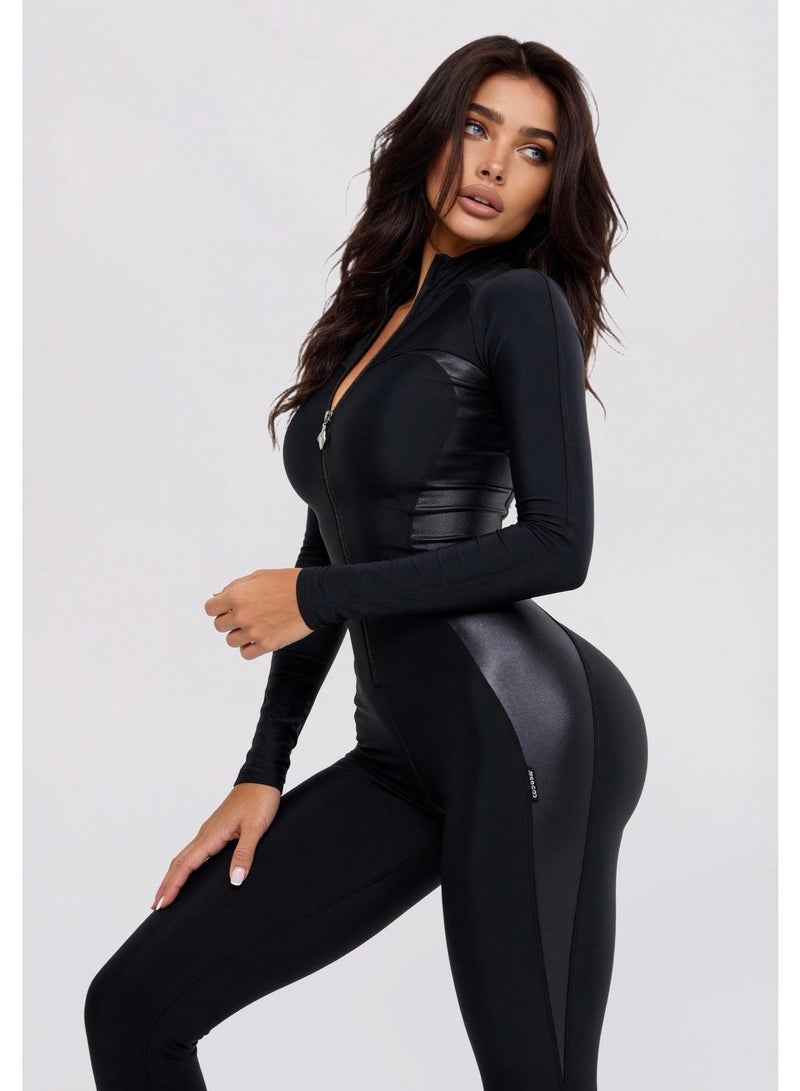 بونا فيدي Elite Body Skin افرول رياضي نسائي بشدٍّ للبطن بأكمام طويلة – أسود - Image 1