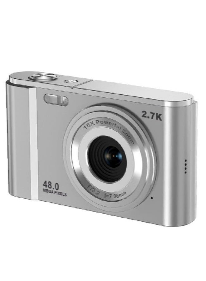 AROAQ 48MP Mini Digital Camera with 16X Zoom, 2.7K HD Video, 32GB Support, CMOS Sensor – Entry-Level Compact Camera for Home & Travel ,Silver