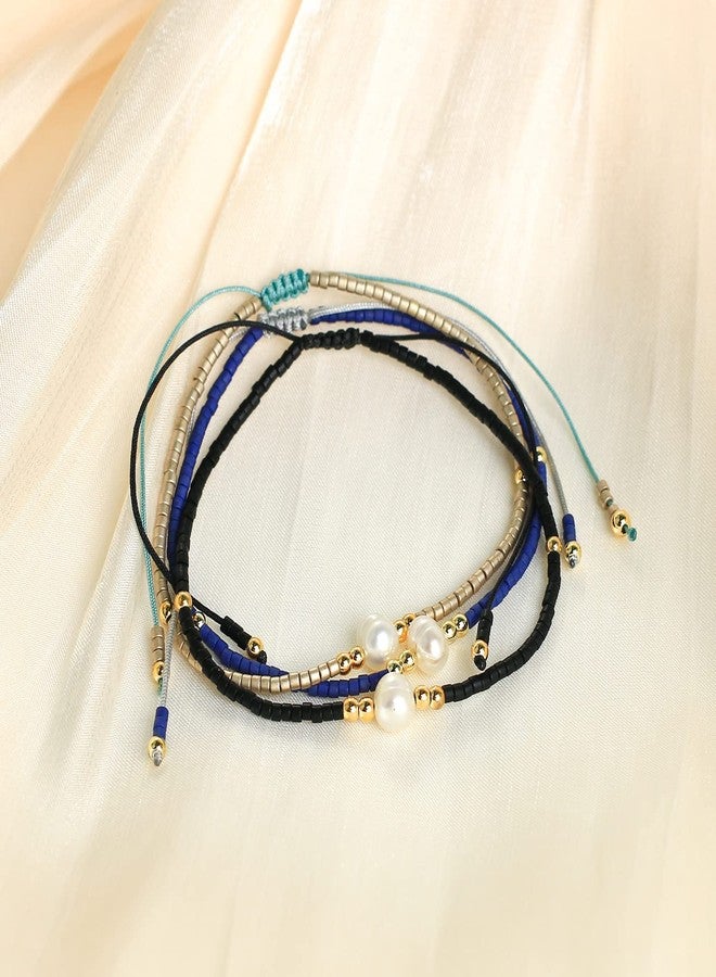 KELITCH 3PCS Pearl Seed Bead Bracelets for Women Thin Rope Handmade Braided Adjustable Charm String Chains Stack Bracelets Sets Friendship Jewelry - 02H - Image 3