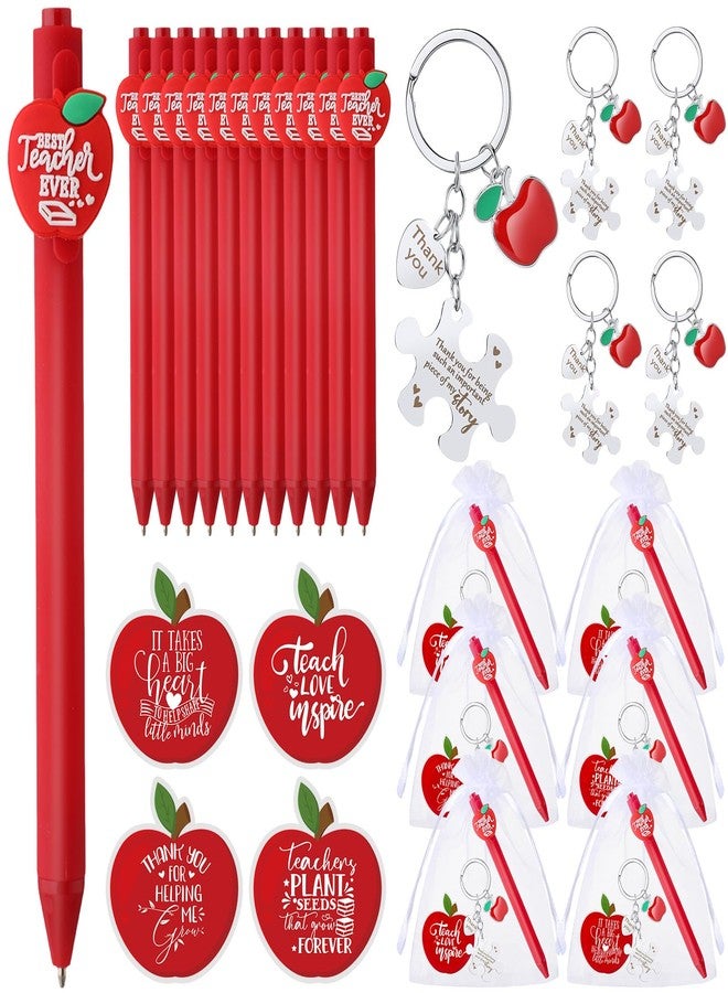 Sinload 12 Sets Thank You Gifts for Teacher Apple Ballpoint Pens Keychain Apple Card Teacher Appreciation Gifts for Graduation - Image 1