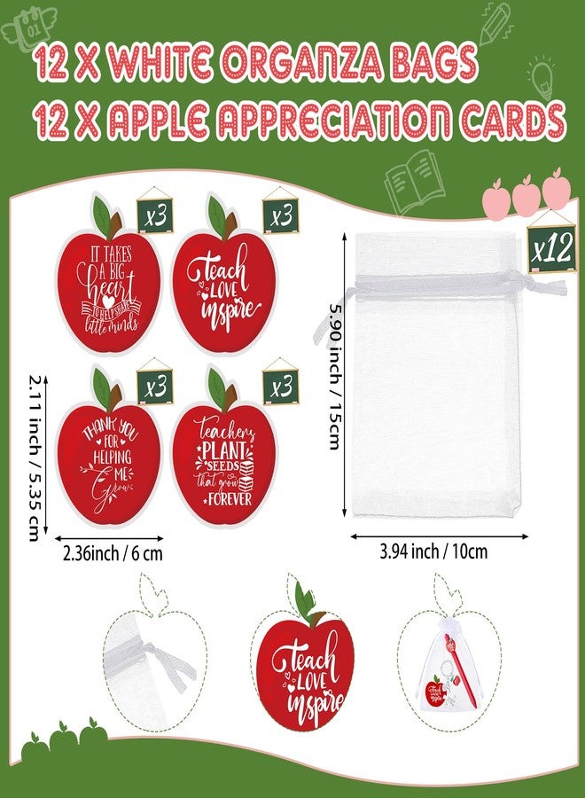 Sinload 12 Sets Thank You Gifts for Teacher Apple Ballpoint Pens Keychain Apple Card Teacher Appreciation Gifts for Graduation - Image 4
