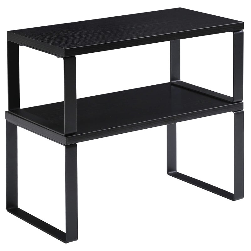 YMYNY Cabinet Shelf Organizer Countertop Shelves Set of 2 Kitchen Spice Racks Stackable Storage Racks for Cupboard Sink Pantry Bathroom Black Metal UHSR002B