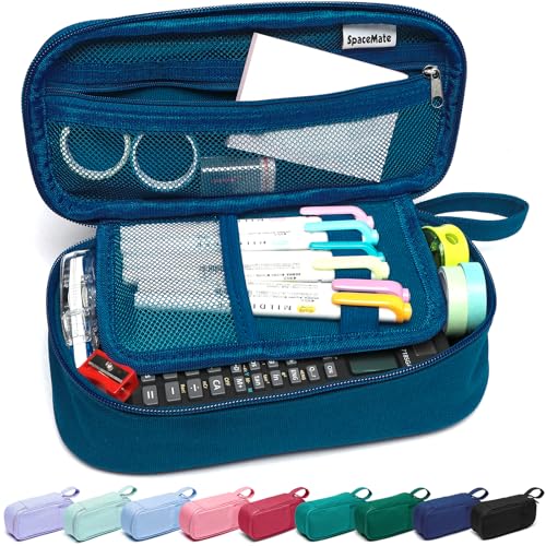 SPACEMATE Pencil Case Pouch Box Bag School Supplies Girls Boys Kids, Cute Preppy Stuff Large Big Capacity Aesthetic Pen Organizer, Back to College Stationary, Midnight Blue, Heavy Duty Canvas, 1800ml - Image 1