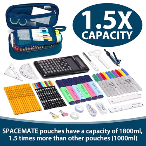 SPACEMATE Pencil Case Pouch Box Bag School Supplies Girls Boys Kids, Cute Preppy Stuff Large Big Capacity Aesthetic Pen Organizer, Back to College Stationary, Midnight Blue, Heavy Duty Canvas, 1800ml - Image 2